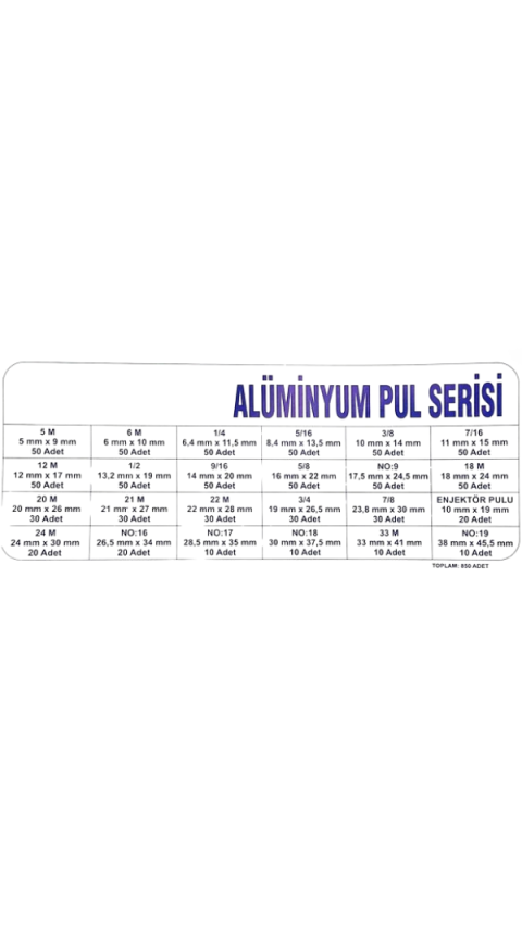 ALÜMİNYUM PUL SETİ (850 ADET) ALÜMİNYUM PUL SETİ (850 ADET)